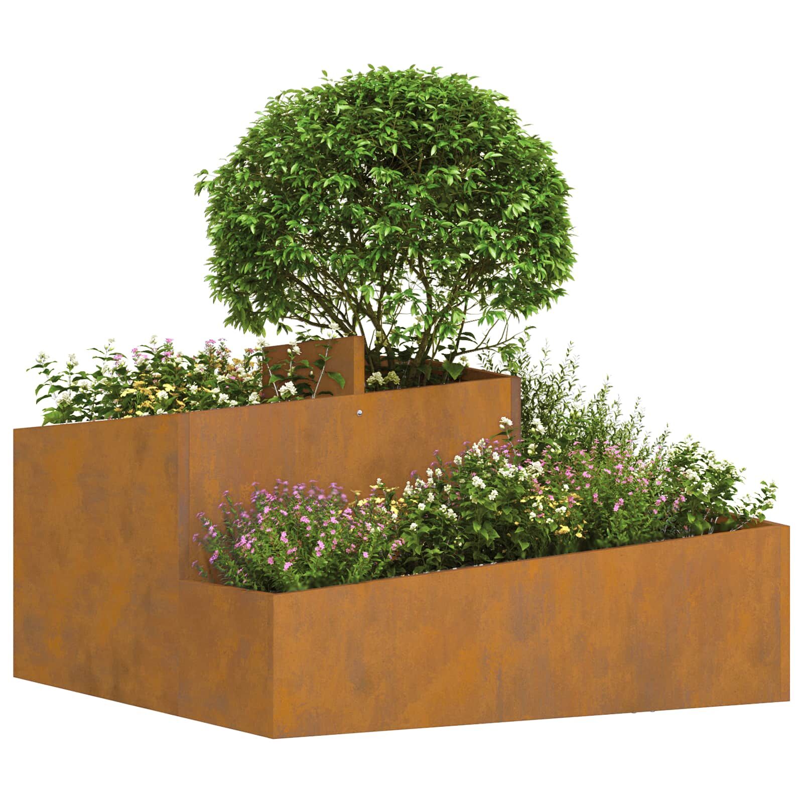 Garden Planter Raised Bed Flower Box Metal 80x80cm Weathering Steel Brown