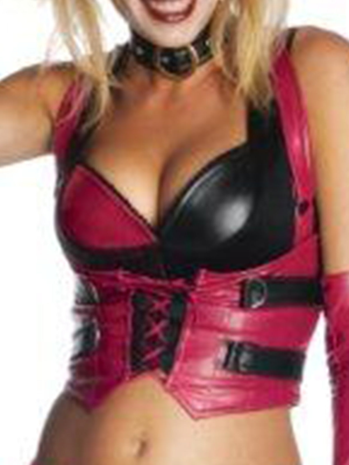 Harley Quinn Deluxe Adult Costume with Bustier, Pants, Belt, Choker and Gloves