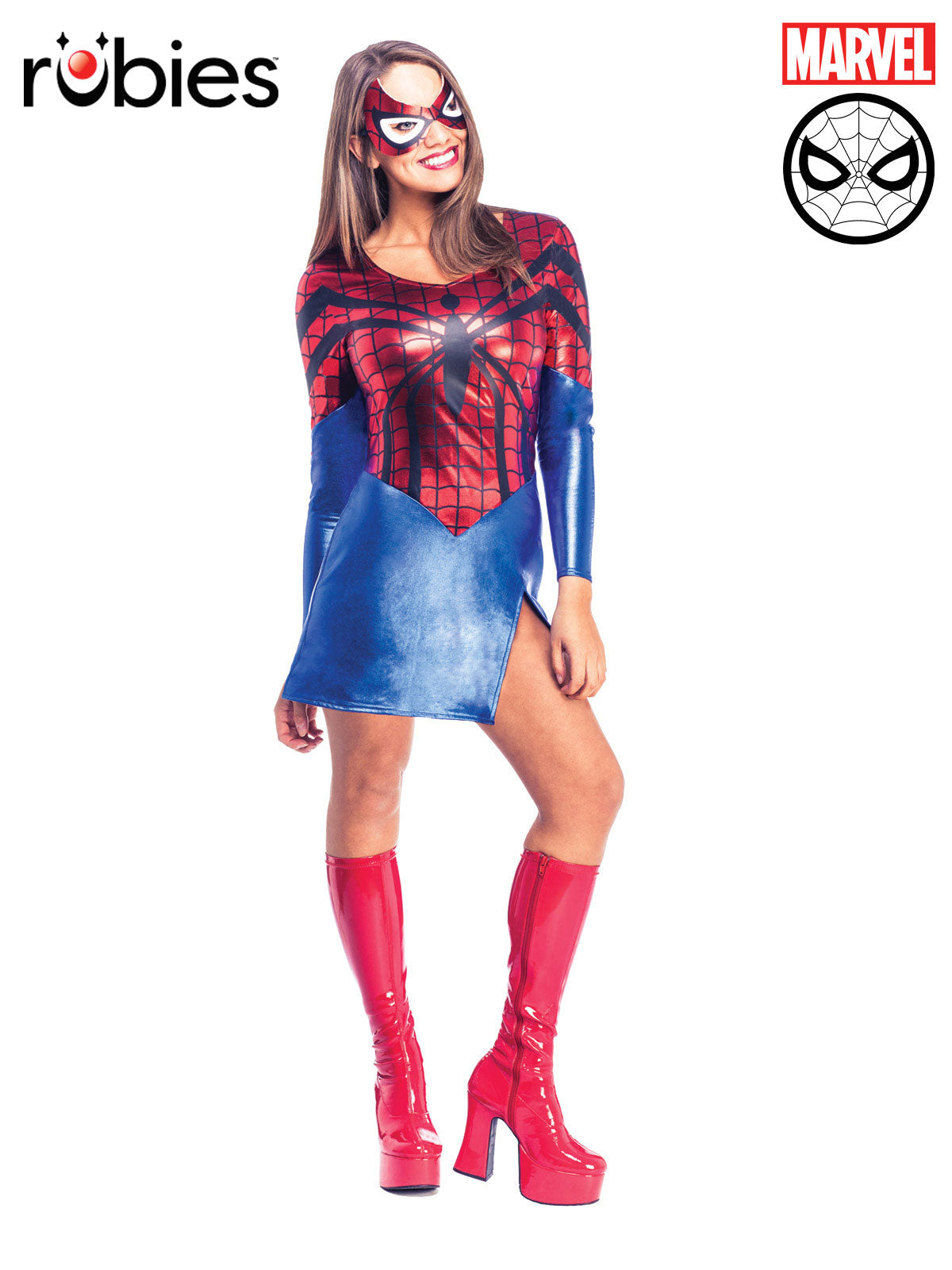 Spider Girl Costume for Adults Metallic Dress with Eye Mask Superhero Outfit