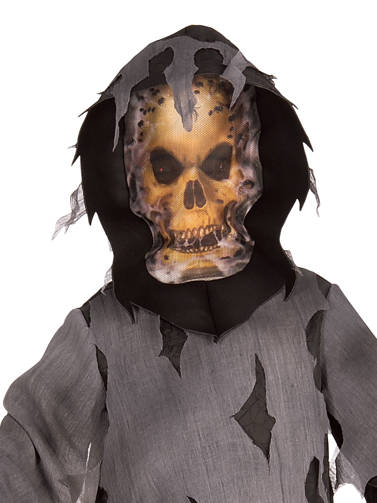 Kids Halloween Skeleton Costume with Torn Robe and Spooky Skull Mask
