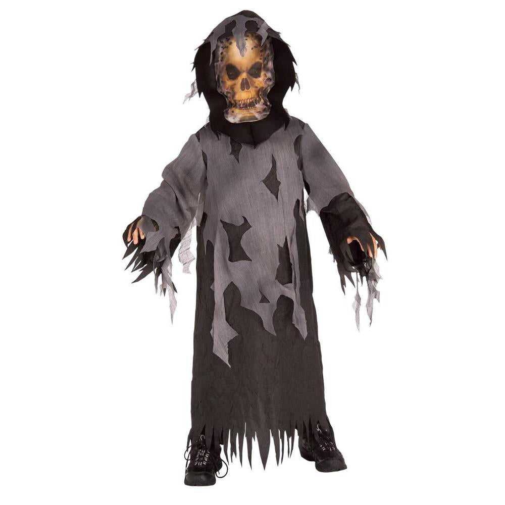 Kids Halloween Skeleton Costume with Torn Robe and Spooky Skull Mask