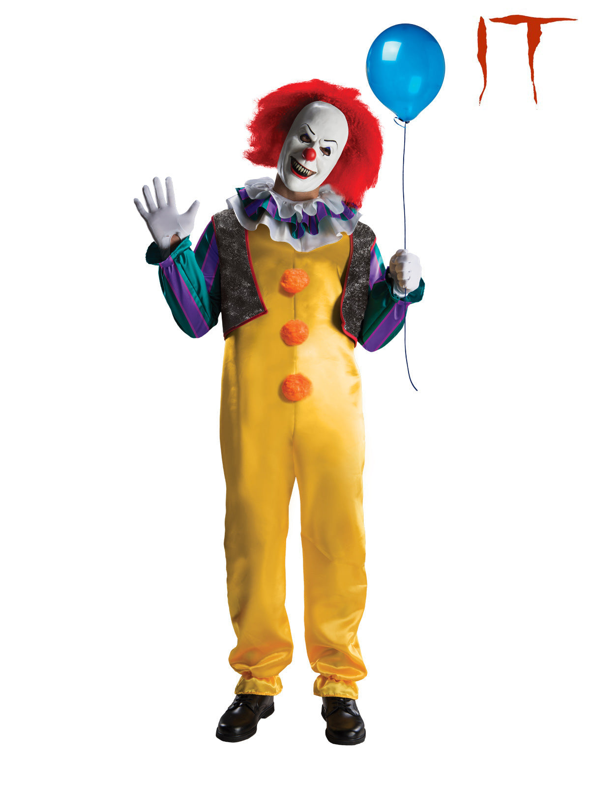 Pennywise Deluxe Horror Clown Adult Costume with Mask, Wig, Gloves and Jumpsuit