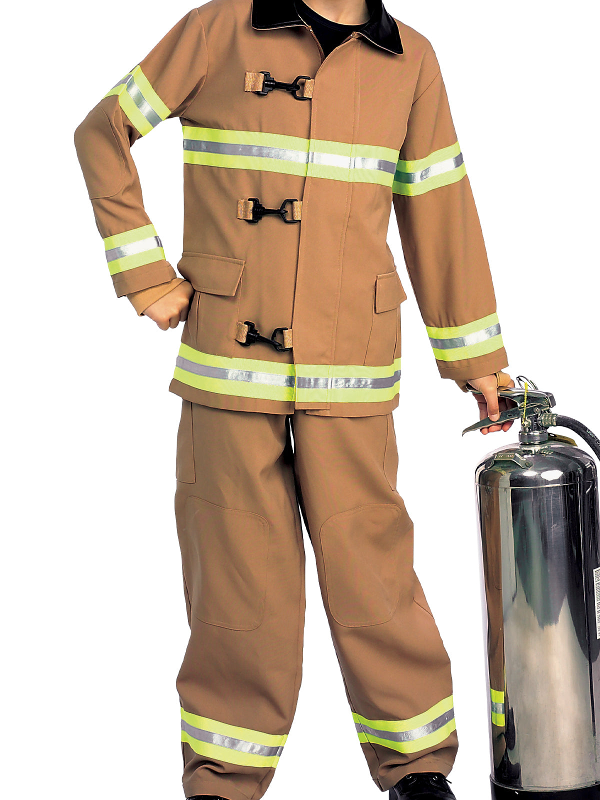 Kids Firefighter Costume Fireman Dress Up Outfit with Hat and Reflective Stripes Red Colour