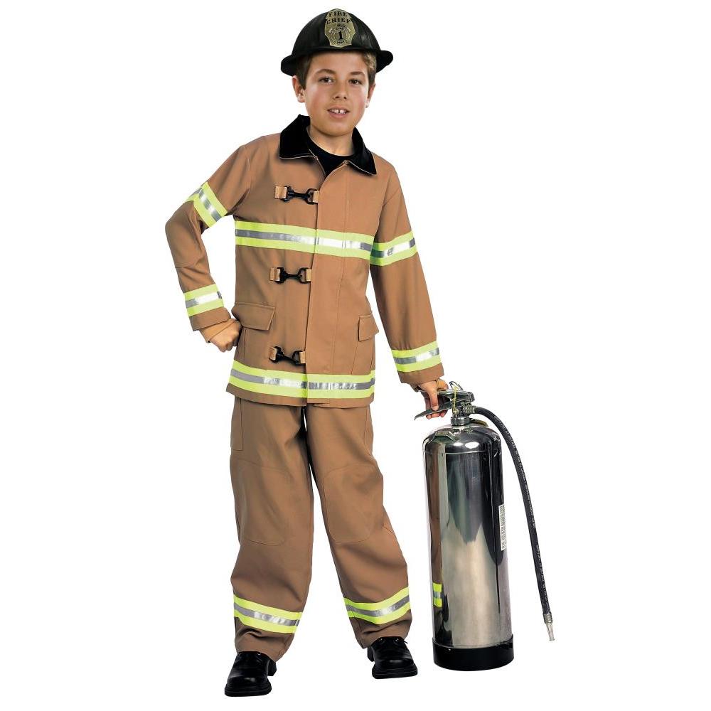 Kids Firefighter Costume Fireman Dress Up Outfit with Hat and Reflective Stripes Red Colour