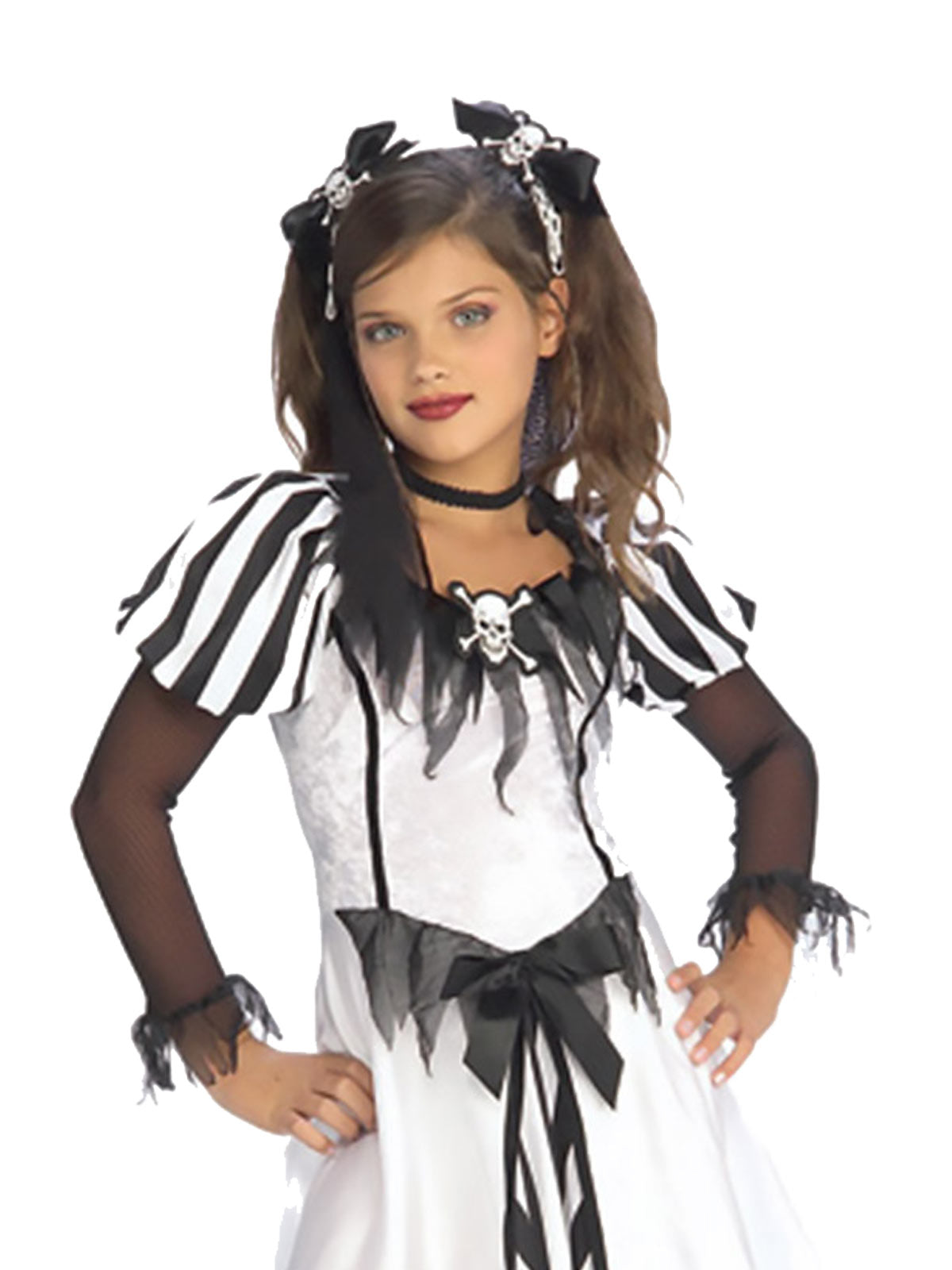 Punky Pirate Costume Child Girls Dress with Skull Print and Bows