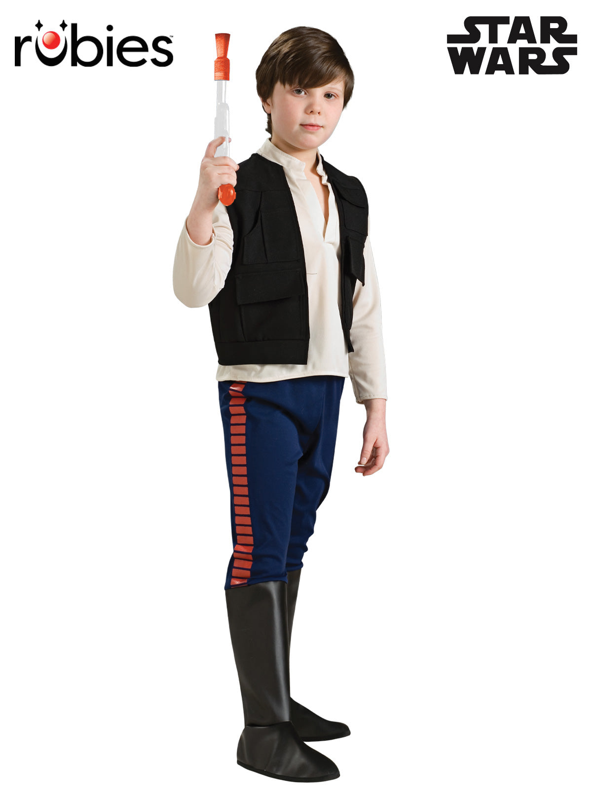 Han Solo Kids Costume with White Shirt Vest and Blue Pants with Boot Tops