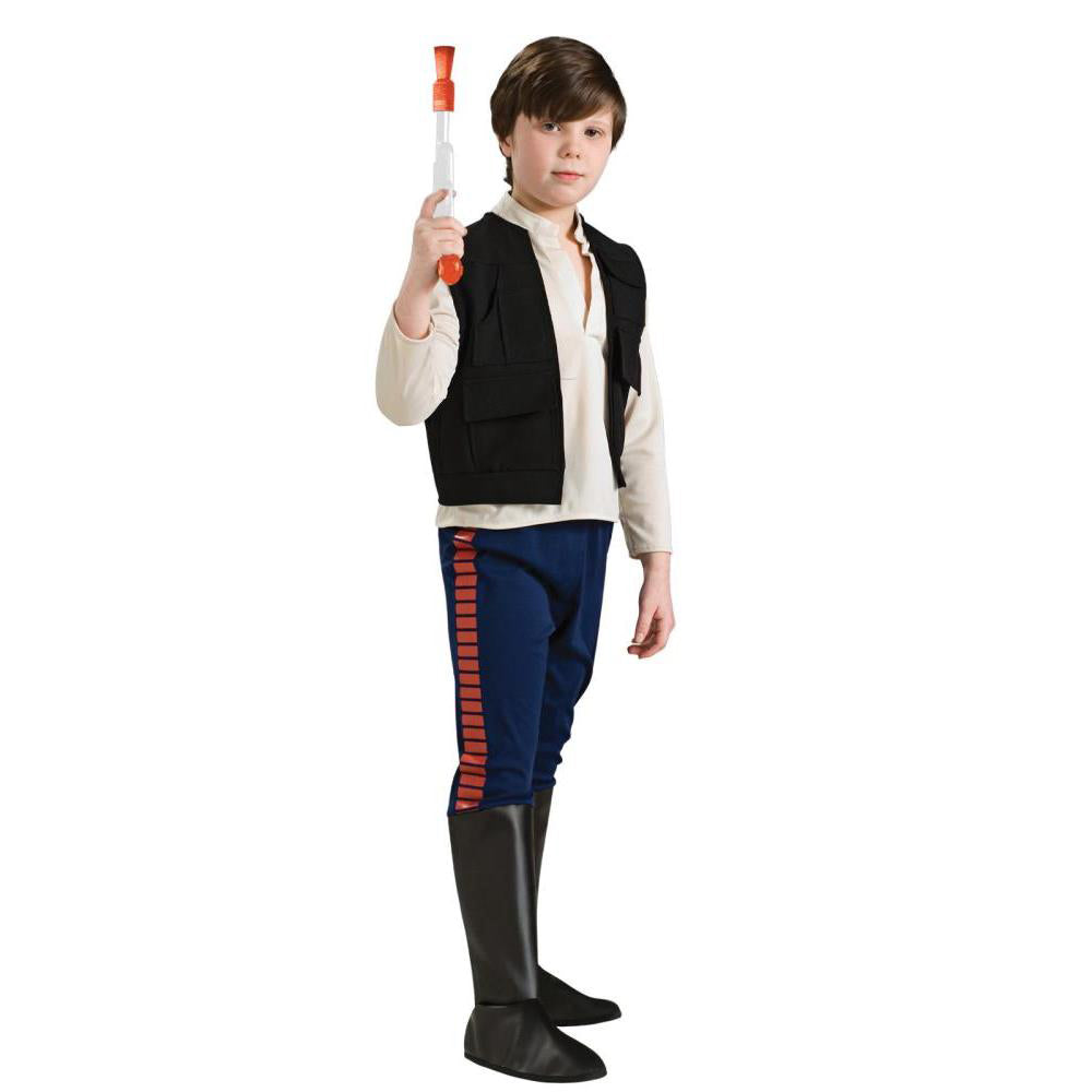 Han Solo Kids Costume with White Shirt Vest and Blue Pants with Boot Tops