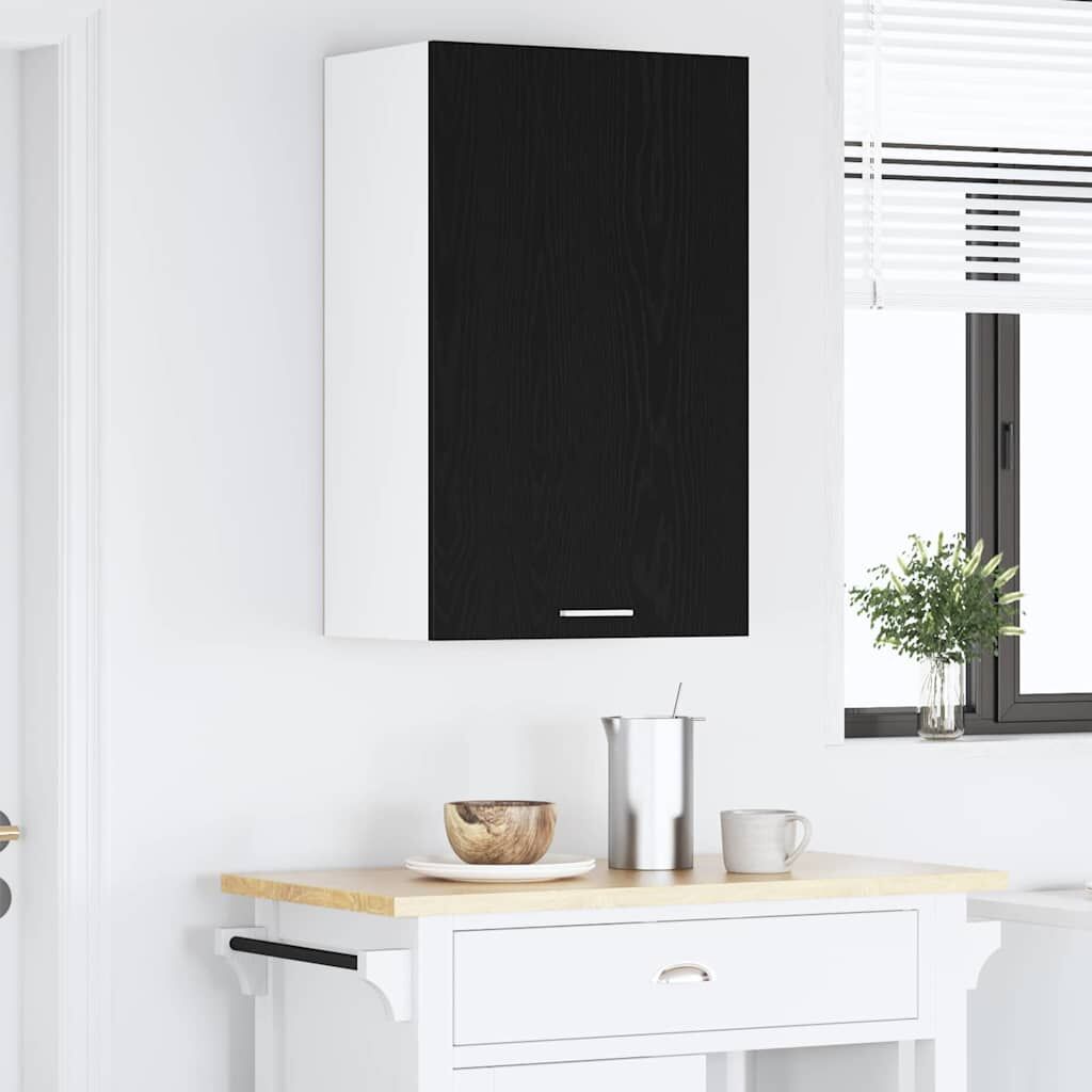 Hanging Cabinet Kitchen Wall Storage Cupboard 1 Door Engineered Black Oak White