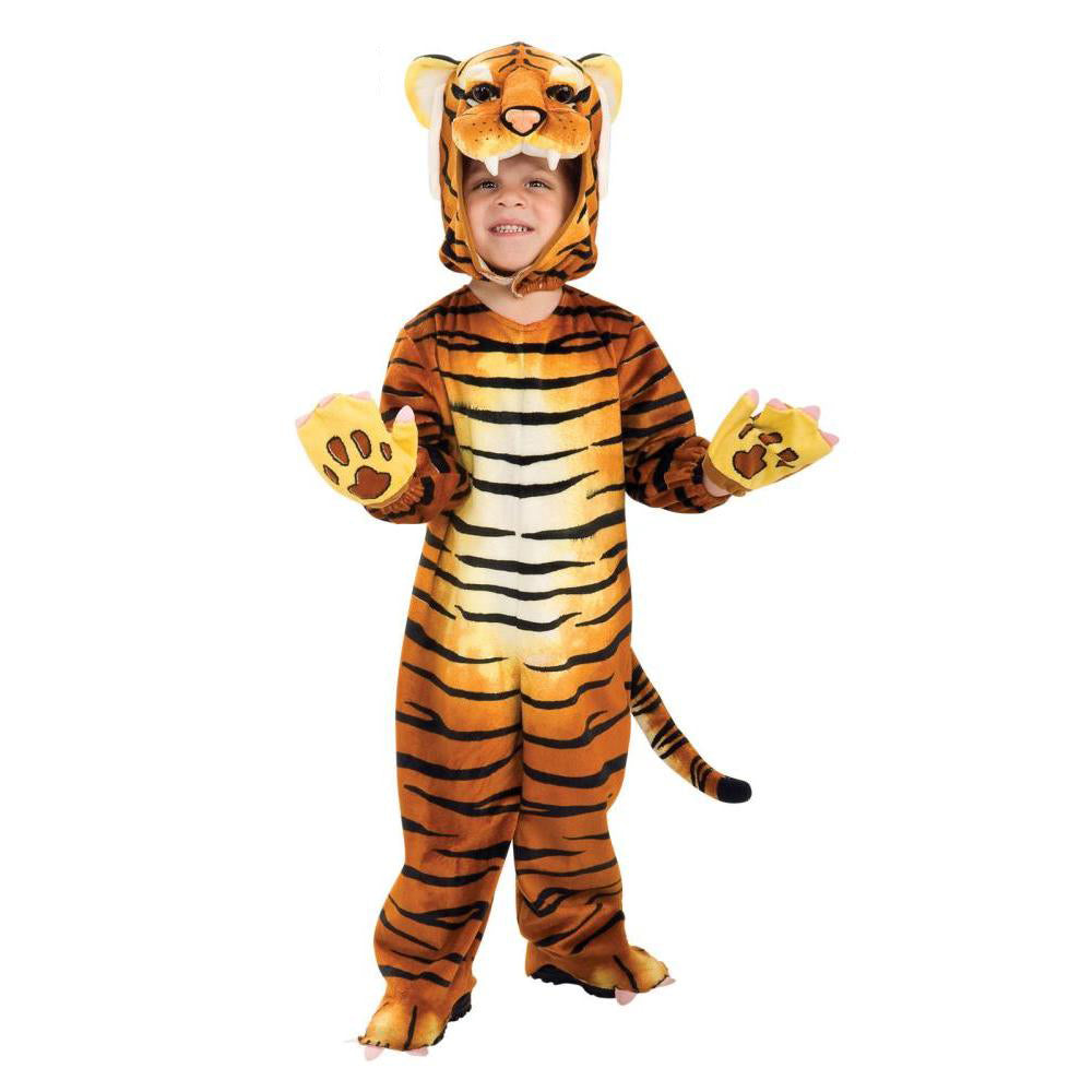 Tiger Costume for Kids Safari Jumpsuit with Tail Headpiece and Mittens