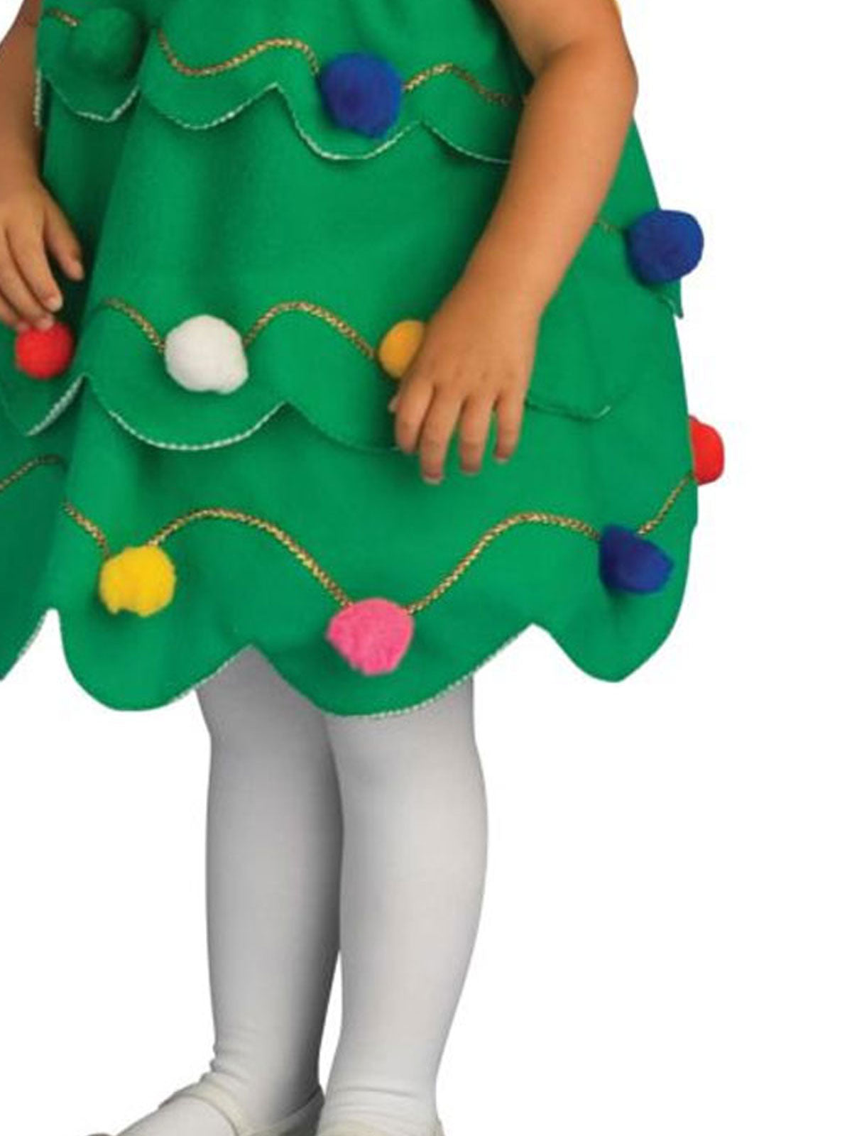 Christmas Tree Festive Costume Dress for Kids with Hat Pom Poms and Star