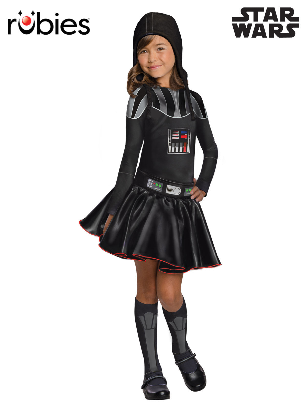 Darth Vader Dress Costume Child Official Star Wars with Belt Headpiece and Stockings