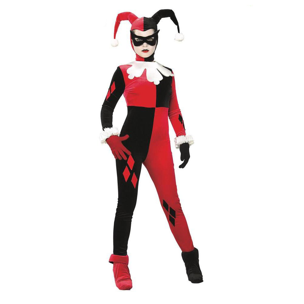 Harley Quinn Comic Book Jumpsuit Costume for Adults with Mask, Gloves and Headpiece