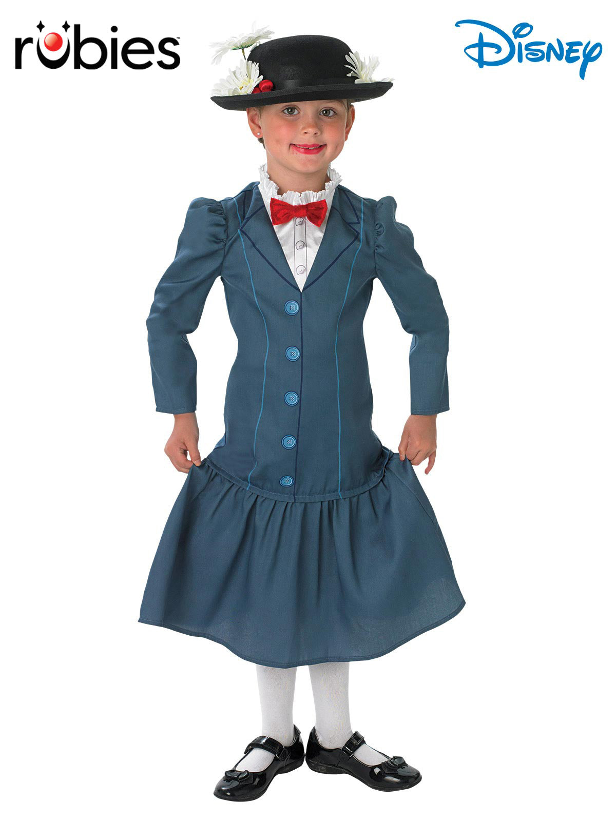 Mary Poppins Deluxe Costume Girls Disney Nanny Dress with Hat and Bow Tie