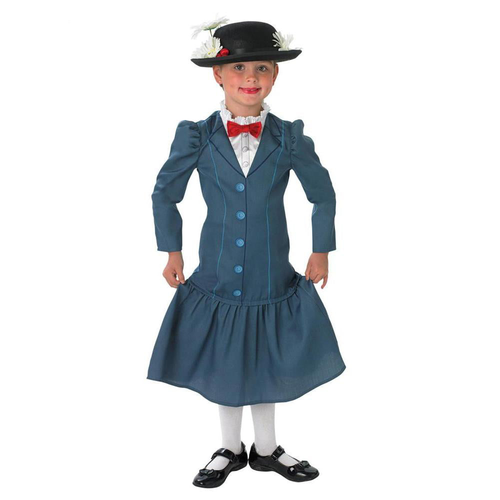 Mary Poppins Deluxe Costume Girls Disney Nanny Dress with Hat and Bow Tie