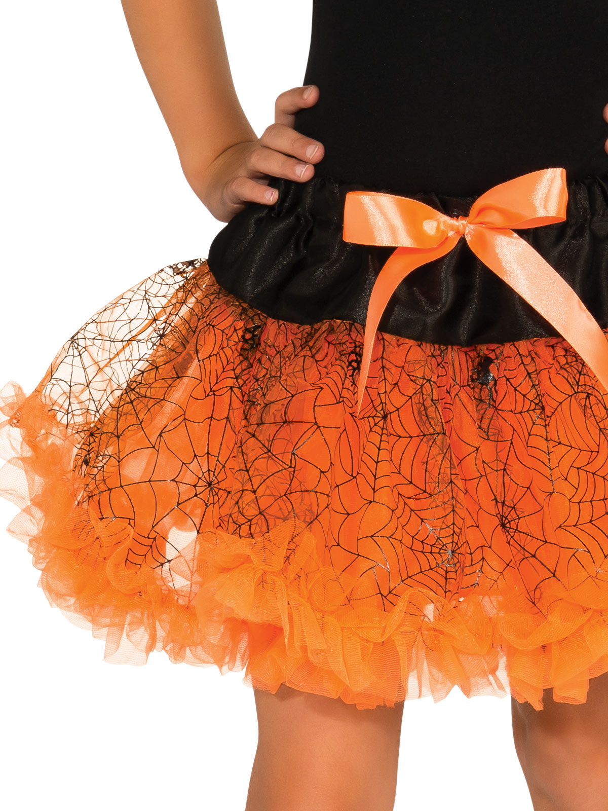 Halloween Orange Tutu Skirt with Spider Web Print and Satin Bow
