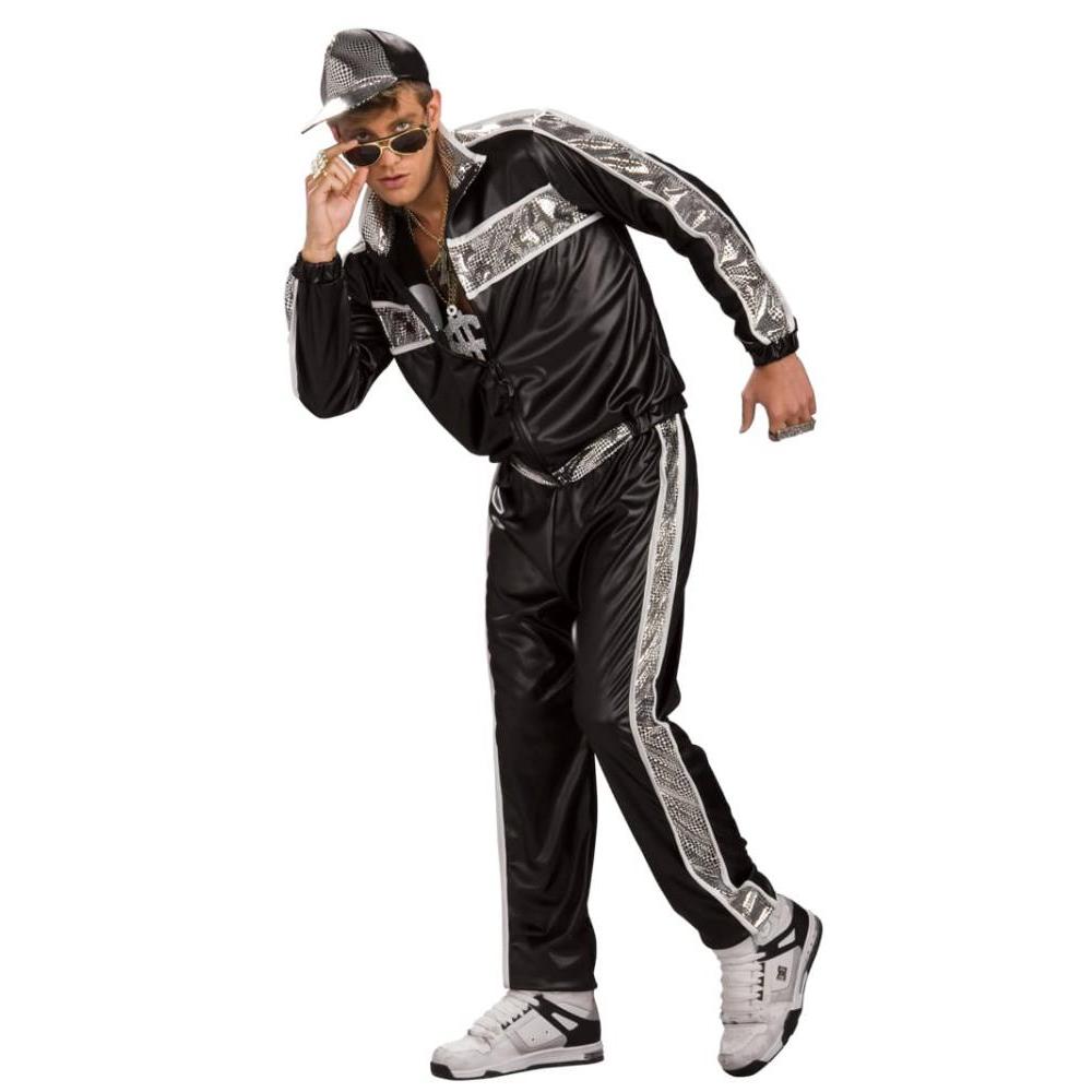 Rap Idol Costume Adult 90s Hip Hop Tracksuit with Cap and Panels