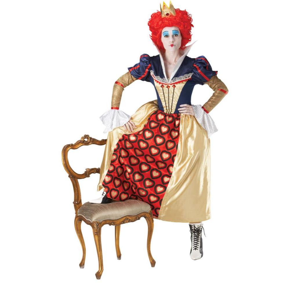 Disney Queen of Hearts Costume for Adults with Satin Dress and Tiara Headpiece - Multi Colour