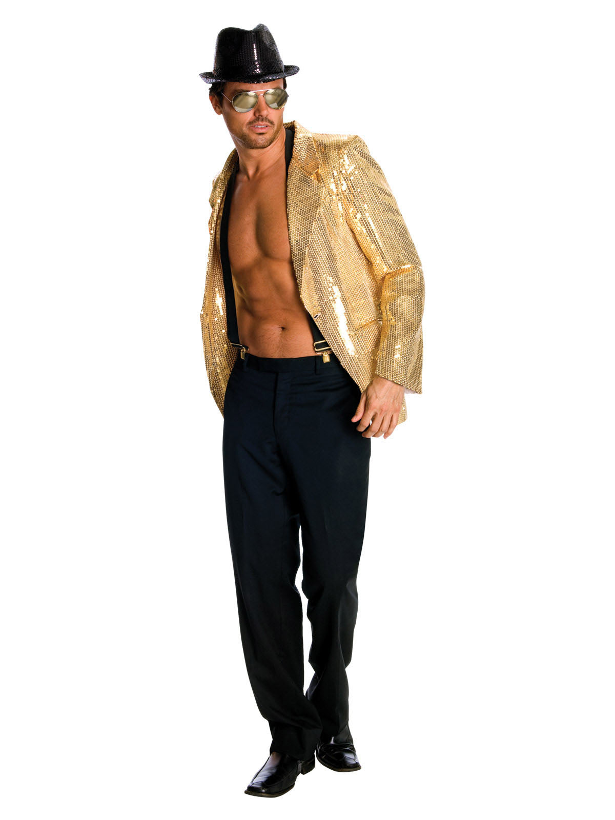 Mens Sequin Disco Jacket Costume Fancy Dress Party Outfit - Gold