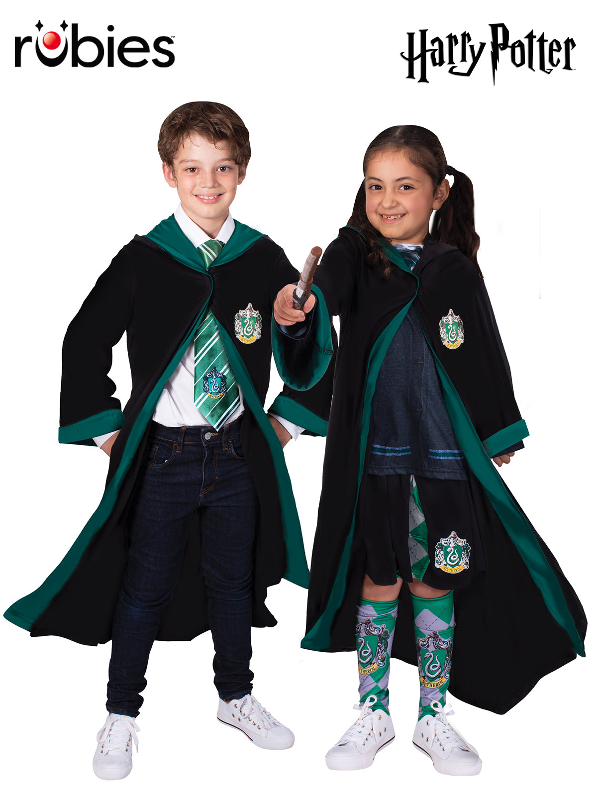 Slytherin Robe for Kids Hooded Cloak with House Crest Wizard Costume
