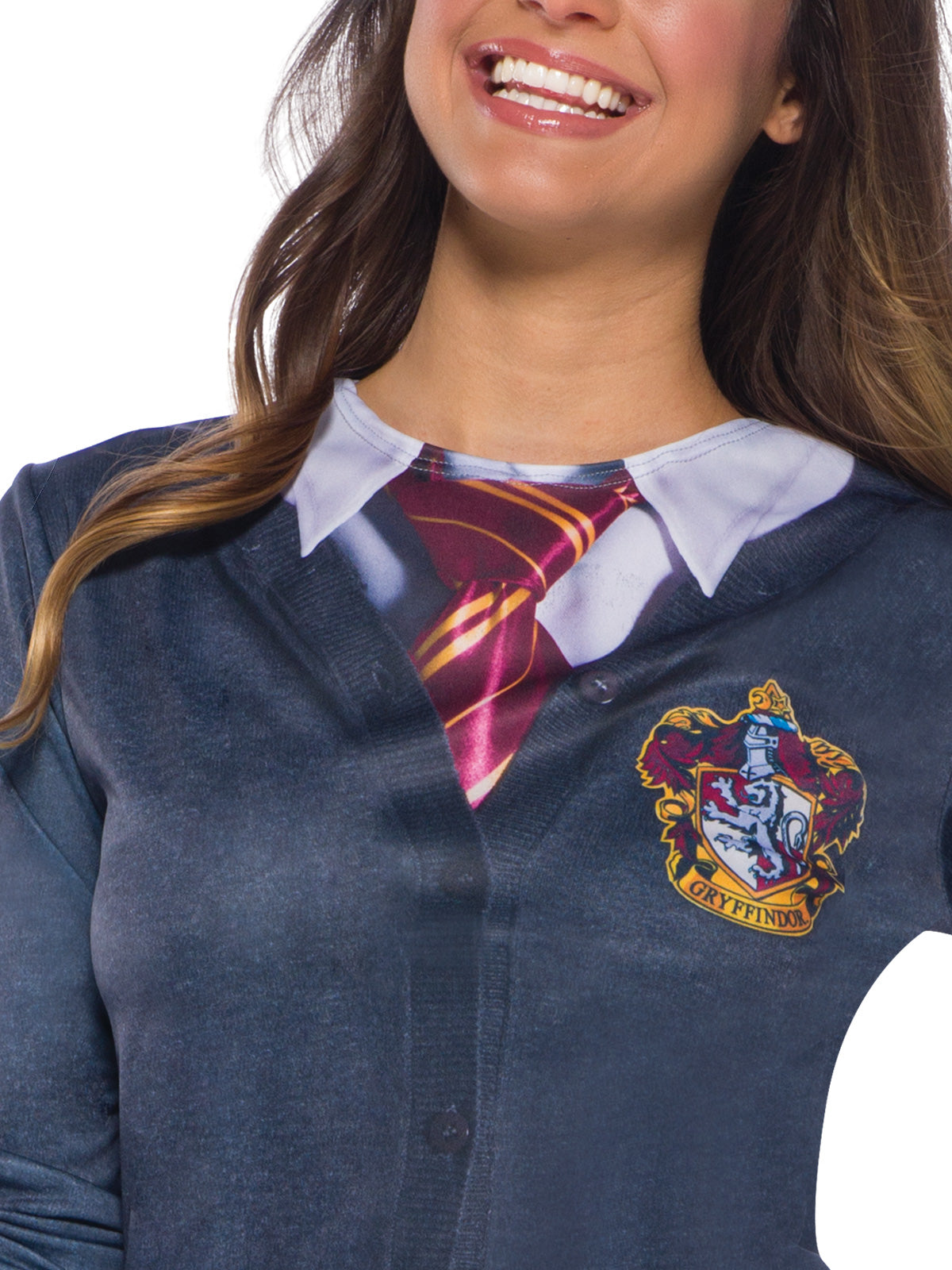 Gryffindor Teen Adult Costume Top with Printed Cardigan Shirt Tie and House Emblem