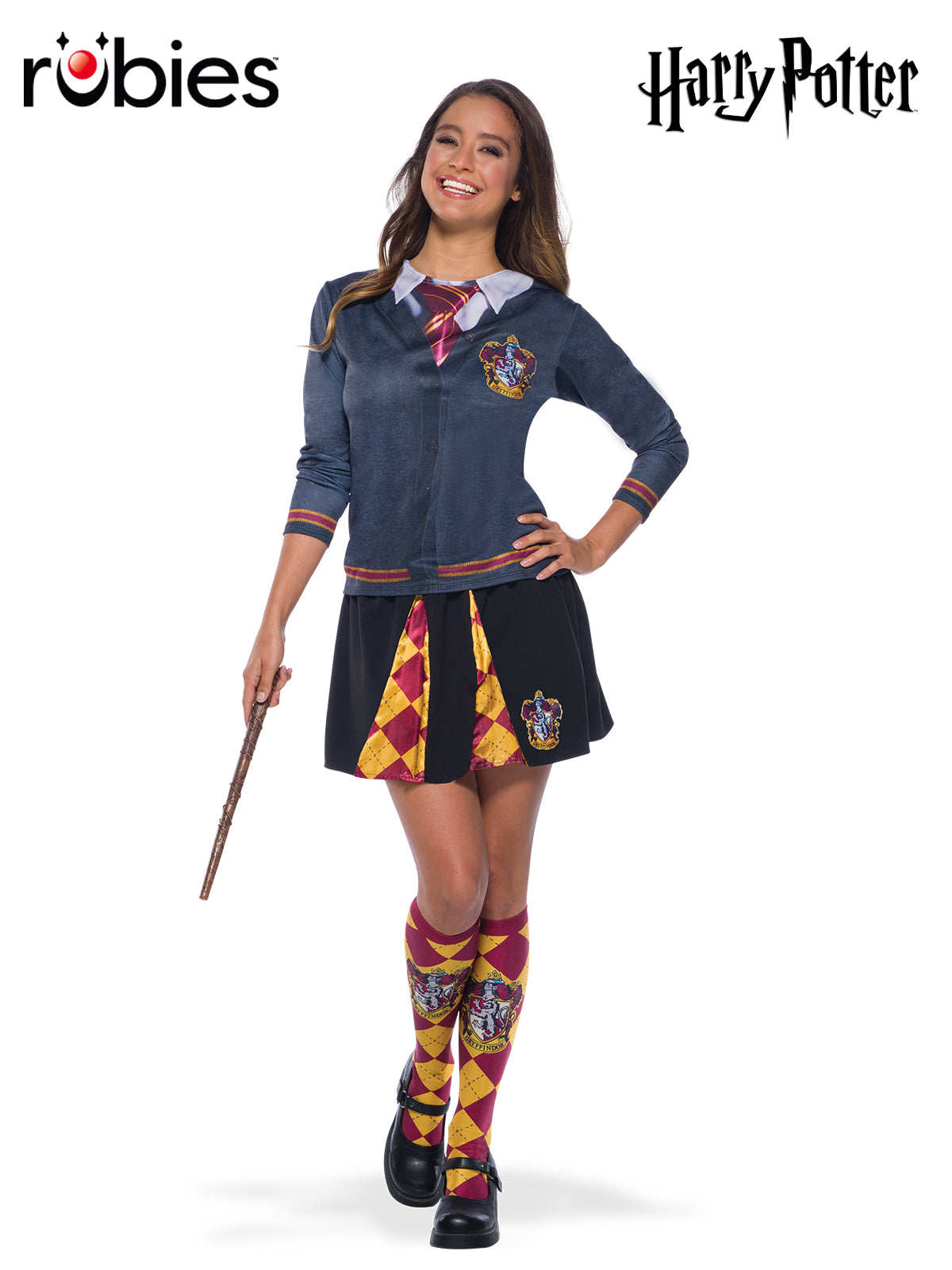 Gryffindor Teen Adult Costume Top with Printed Cardigan Shirt Tie and House Emblem