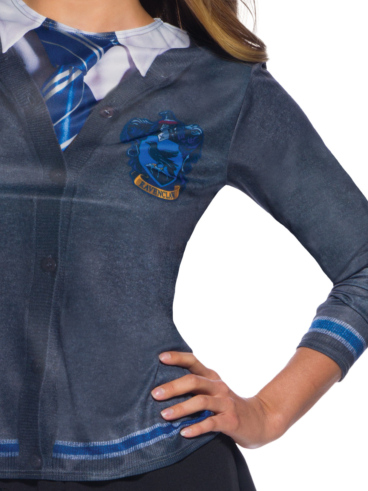 Harry Potter Ravenclaw Kids Costume Top with Printed Cardigan and House Emblem - Blue Colour