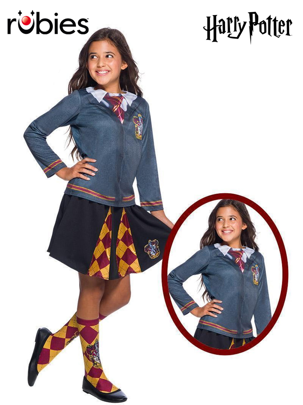 Gryffindor Kids Costume Top with Cardigan Shirt Tie and House Emblem