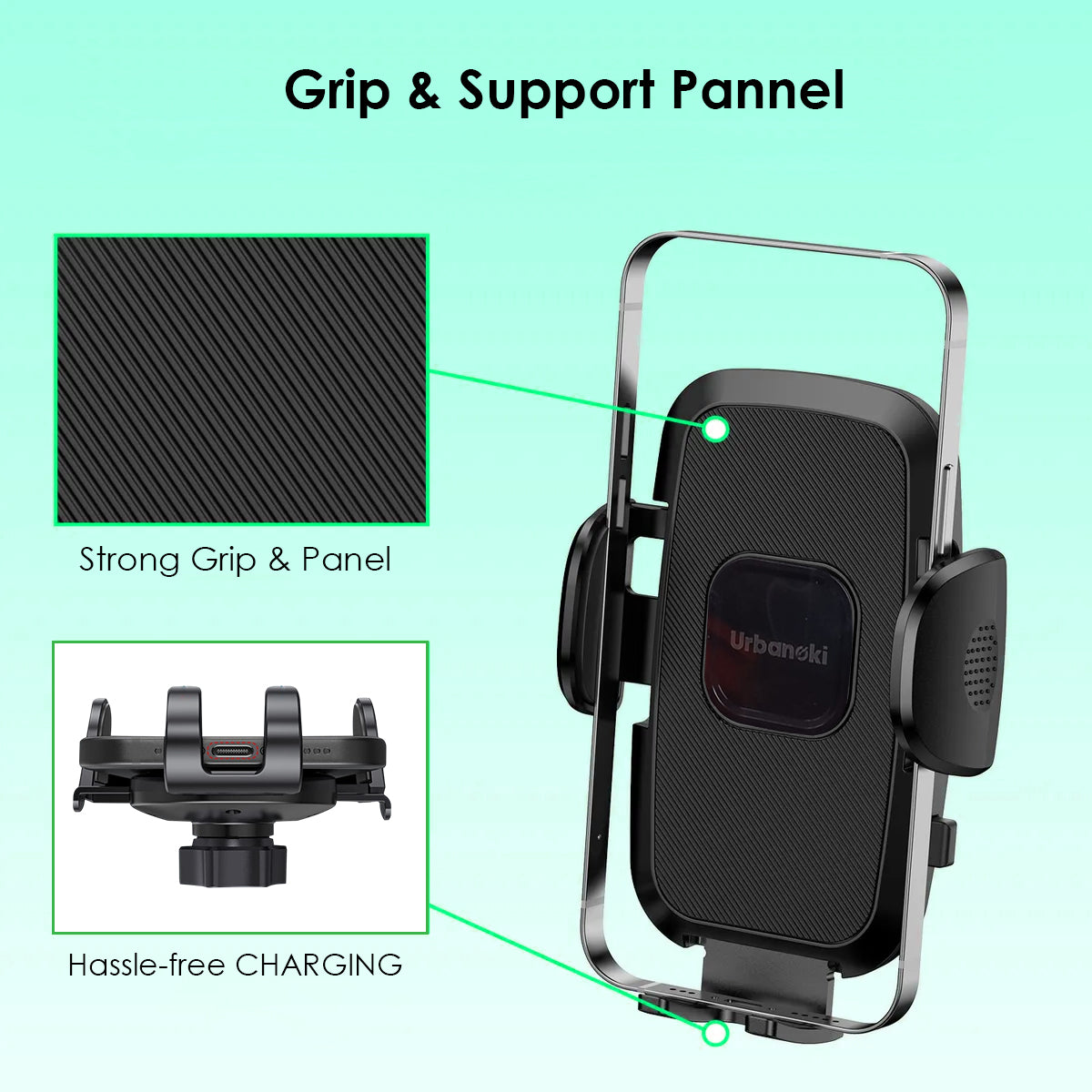 Urbanoki 4 in 1 Car Phone Holder Dashboard Windshield Vent Mount for All Phones - Black