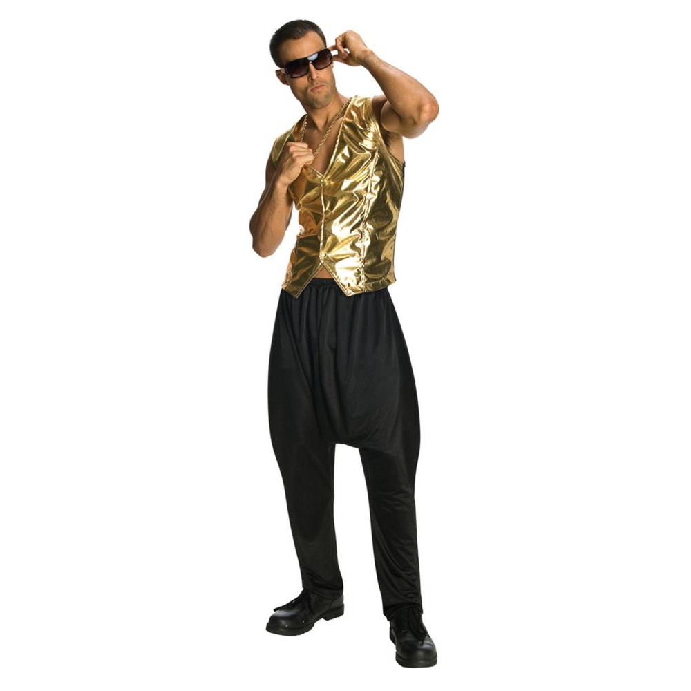 Rapper Vest Adult 90s Hip Hop Gold Buttoned Costume Top for Parties - Gold