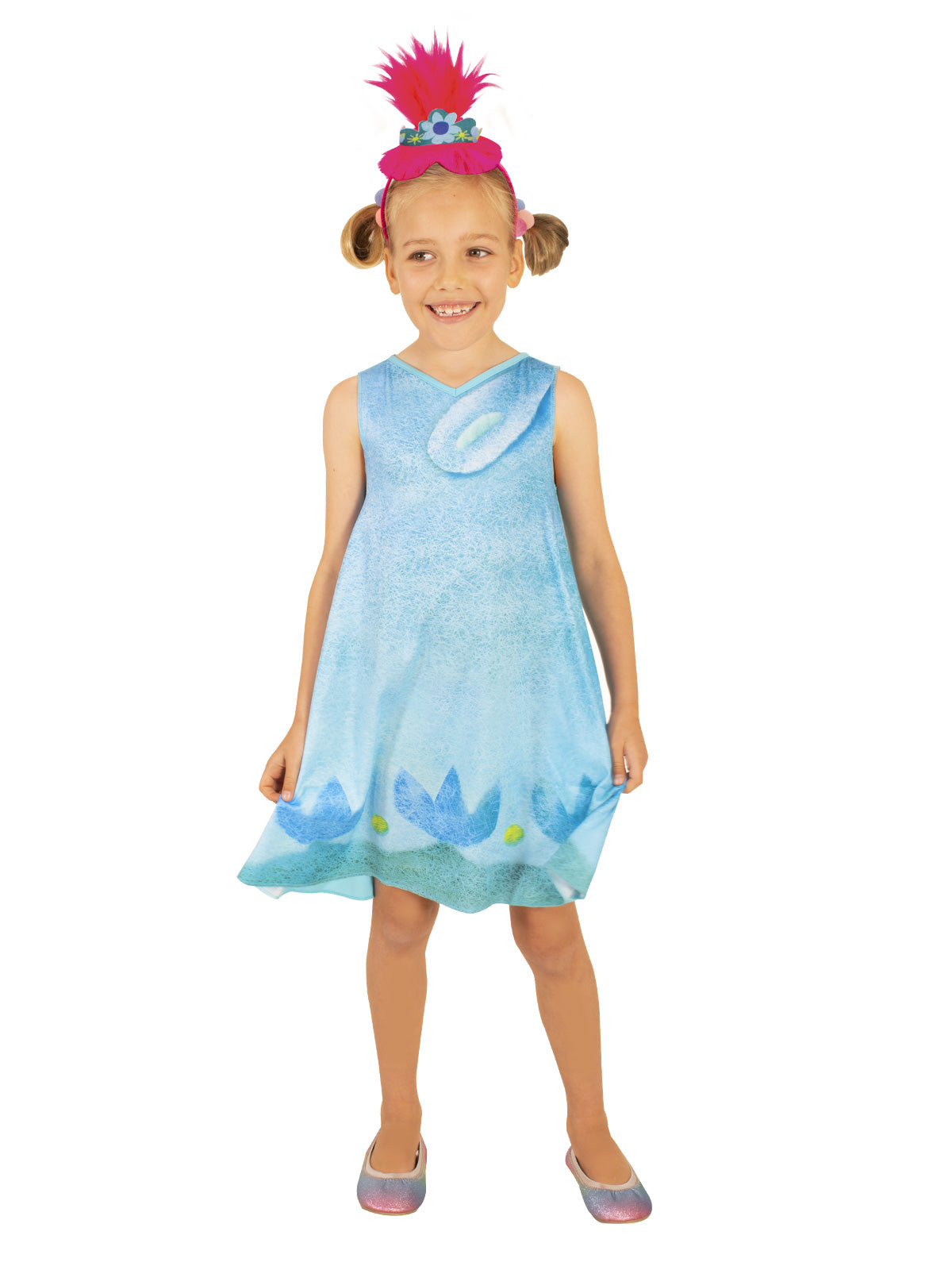 Trolls Queen Poppy Kids Costume With Dress and Plush Hair Headband