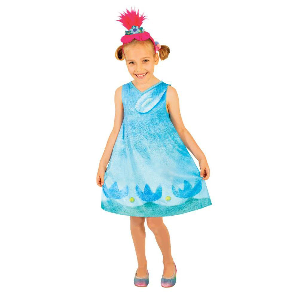Trolls Queen Poppy Kids Costume With Dress and Plush Hair Headband
