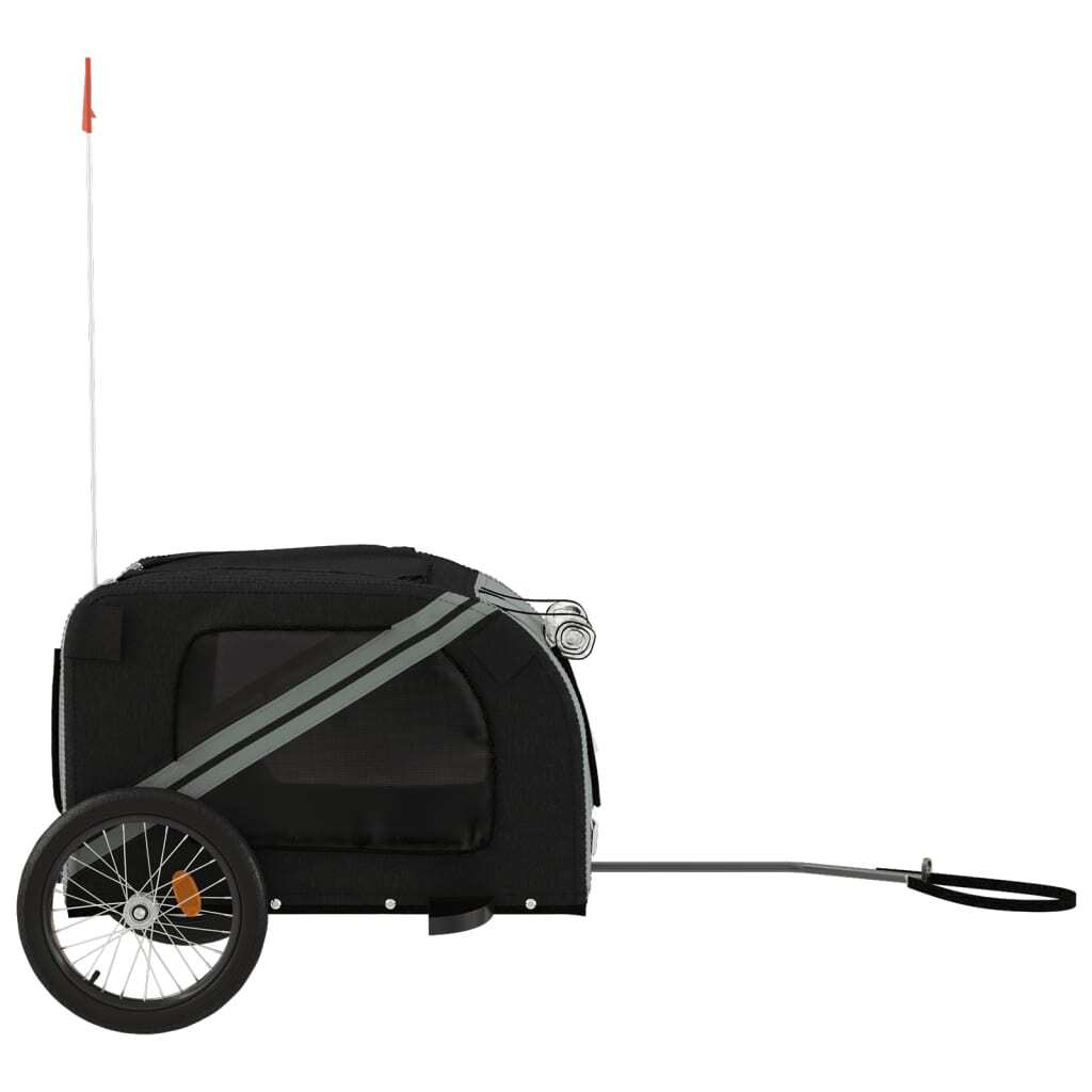 Pet Bike Trailer Black Grey Oxford Fabric Iron Dog Bicycle Cart 45kg Foldable