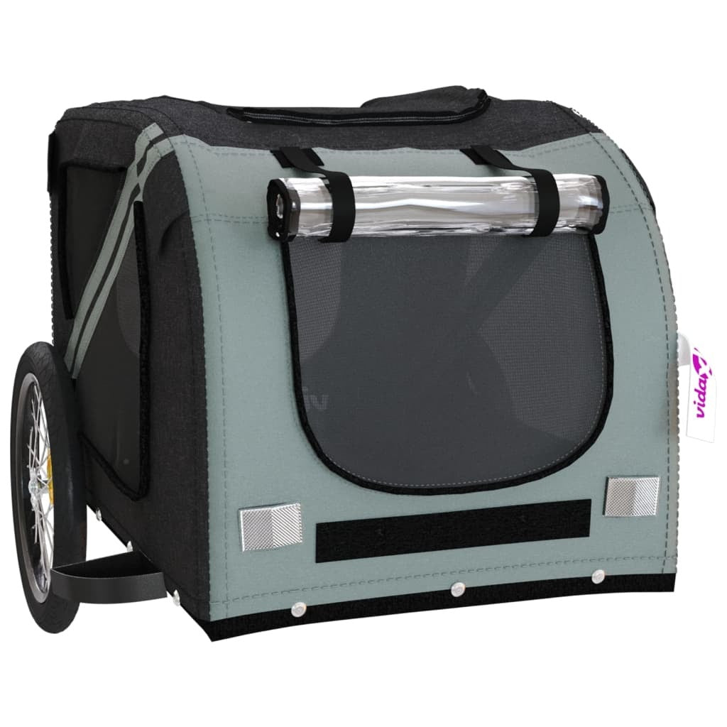 Pet Bike Trailer Black Grey Oxford Fabric Iron Dog Bicycle Cart 45kg Foldable
