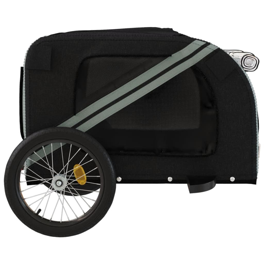 Pet Bike Trailer Black Grey Oxford Fabric Iron Dog Bicycle Cart 45kg Foldable