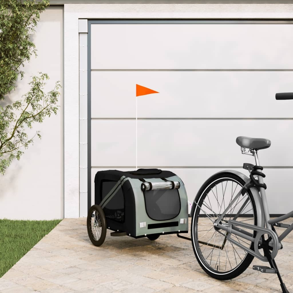 Pet Bike Trailer Black Grey Oxford Fabric Iron Dog Bicycle Cart 45kg Foldable