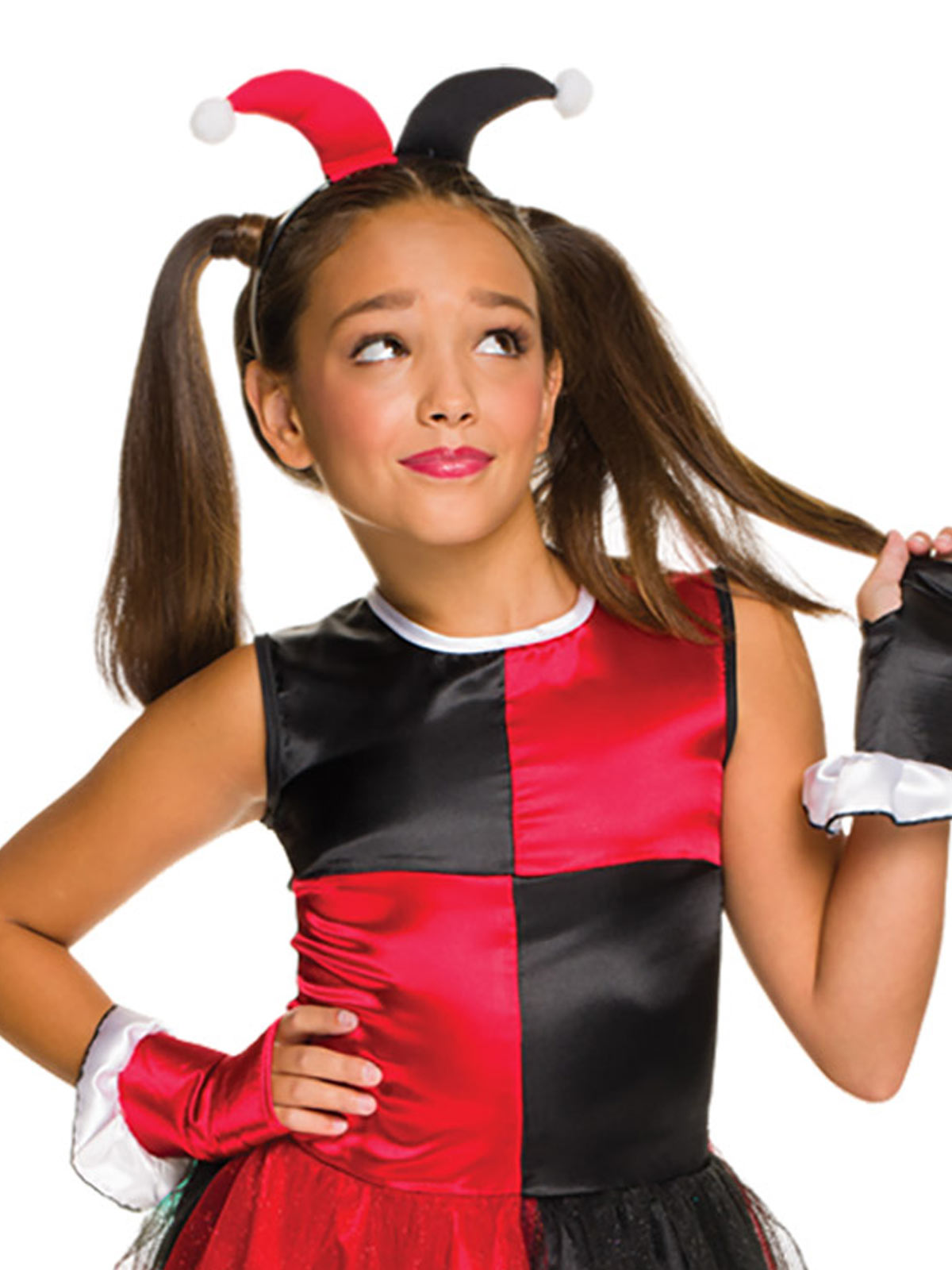 Harley Quinn Kids Costume Dress with Tutu &amp; Headband Official DC Comics – Red Colour