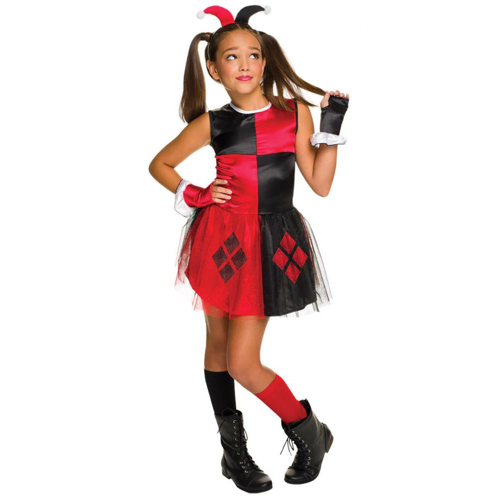 Harley Quinn Kids Costume Dress with Tutu &amp; Headband Official DC Comics – Red Colour