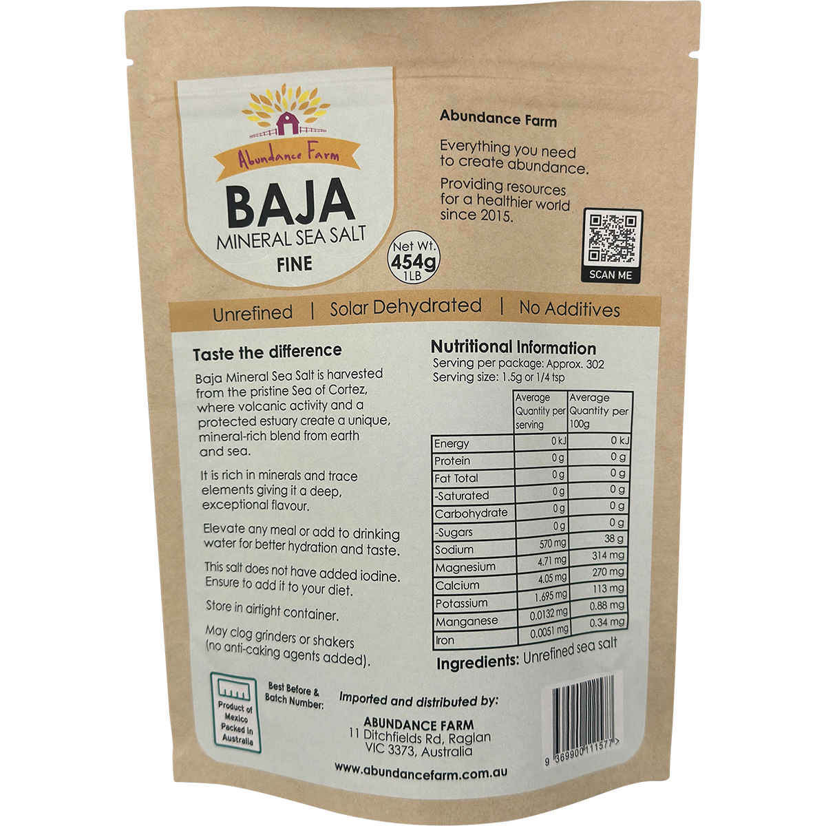 Abundance Farm Baja Mineral Sea Salt Fine 454g