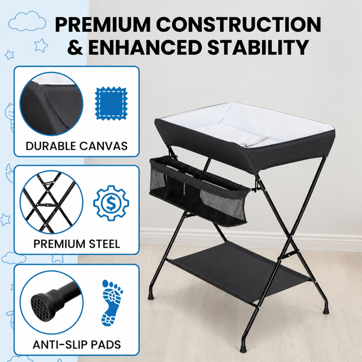 Portable Foldable Baby Change Table with Storage Basket and Shelf Nursery