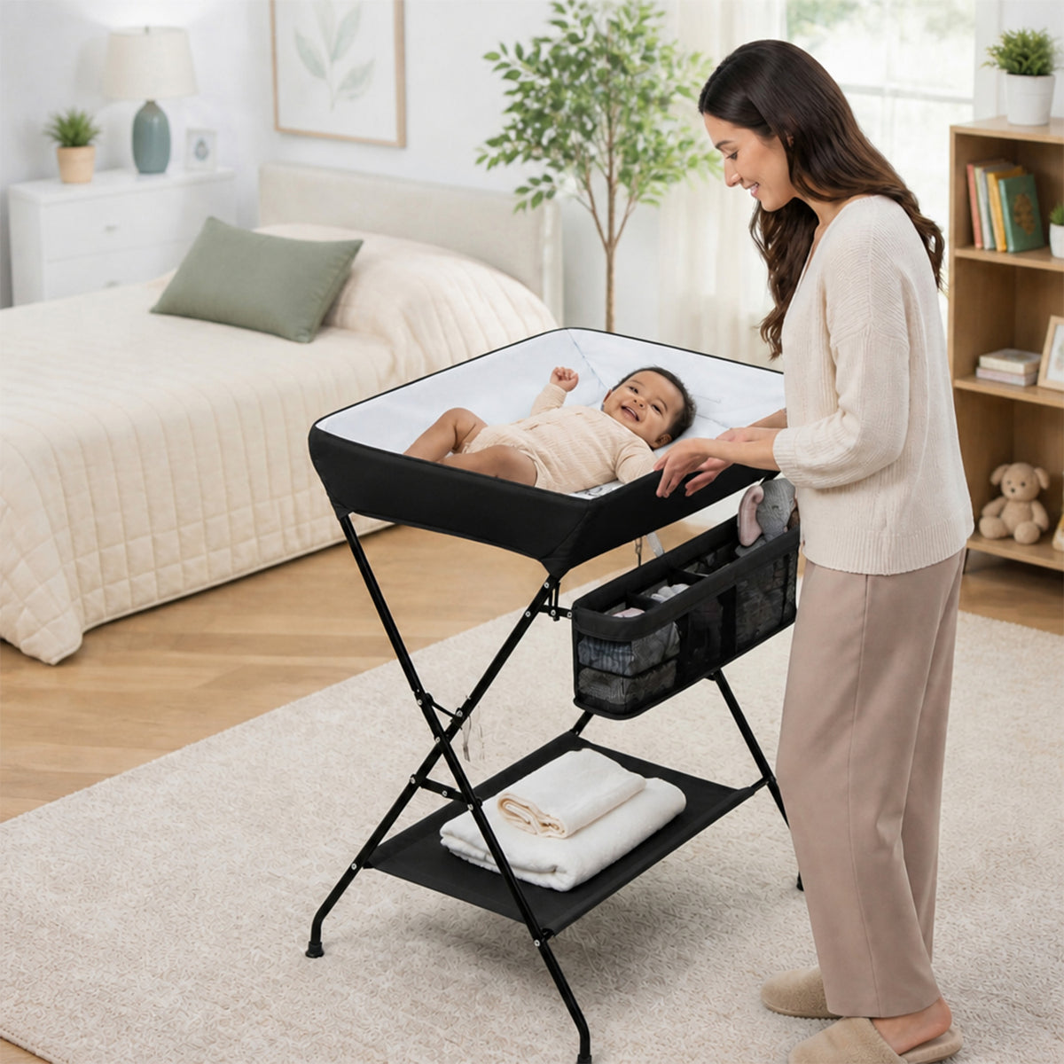 Portable Foldable Baby Change Table with Storage Basket and Shelf Nursery