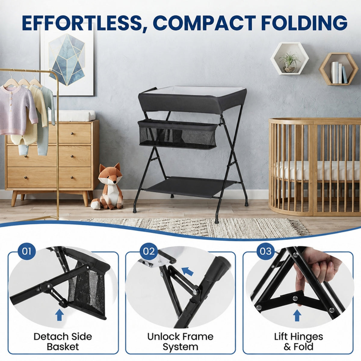 Portable Foldable Baby Change Table with Storage Basket and Shelf Nursery