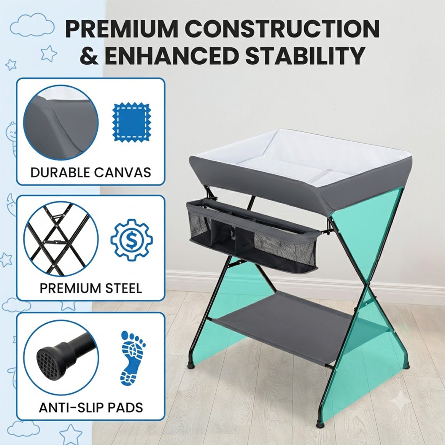 Portable Foldable Baby Change Table with Storage Basket and Shelf Nursery