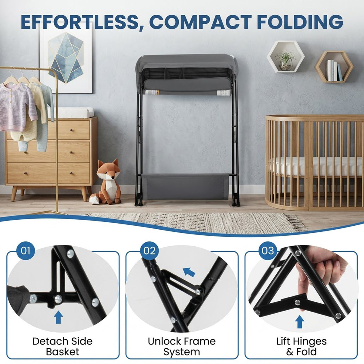 Portable Foldable Baby Change Table with Storage Basket and Shelf Nursery
