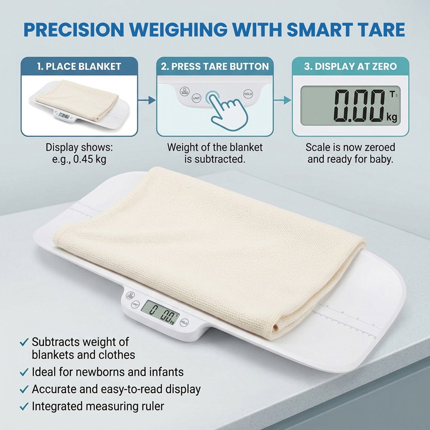 Digital Baby Scale 30kg Infant Toddler Pet Weight Height Tracker Tare Hold BMI