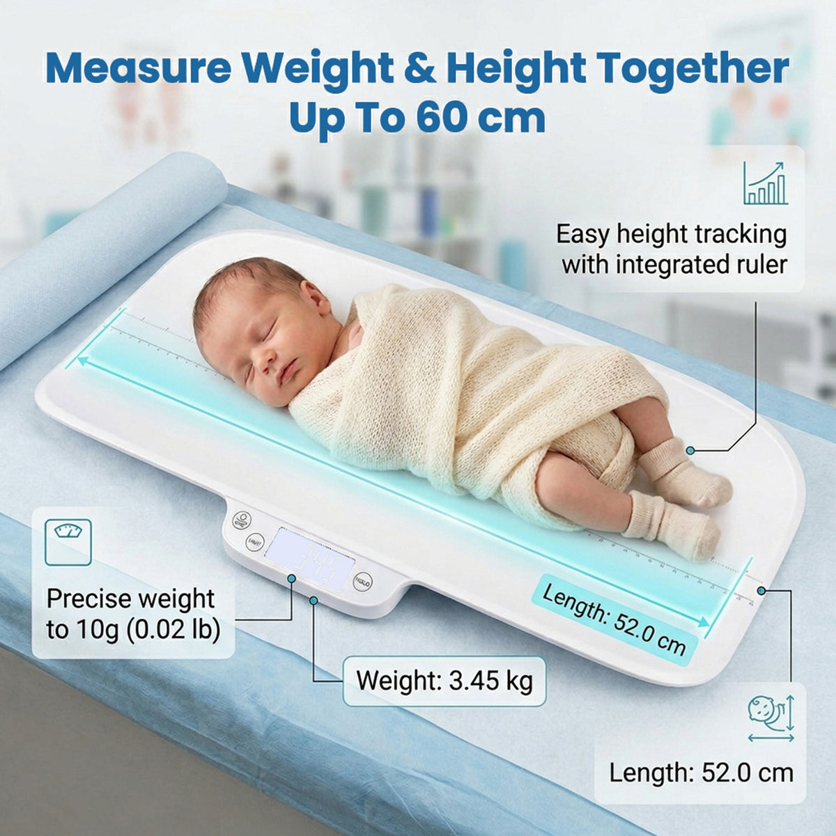 Digital Baby Scale 30kg Infant Toddler Pet Weight Height Tracker Tare Hold BMI