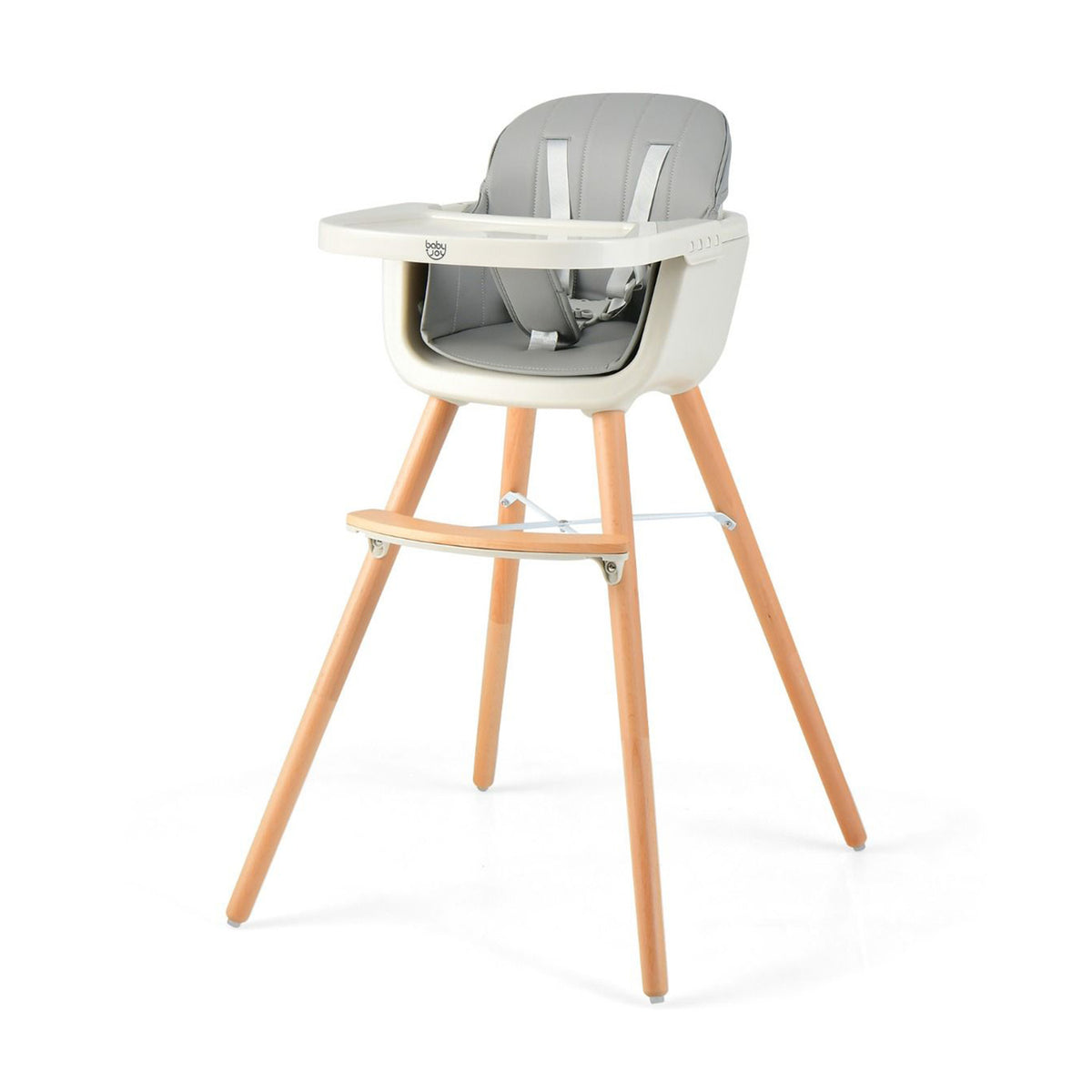 3 in 1 Convertible Wooden Baby High Chair Toddler Feeding Seat Removable Tray