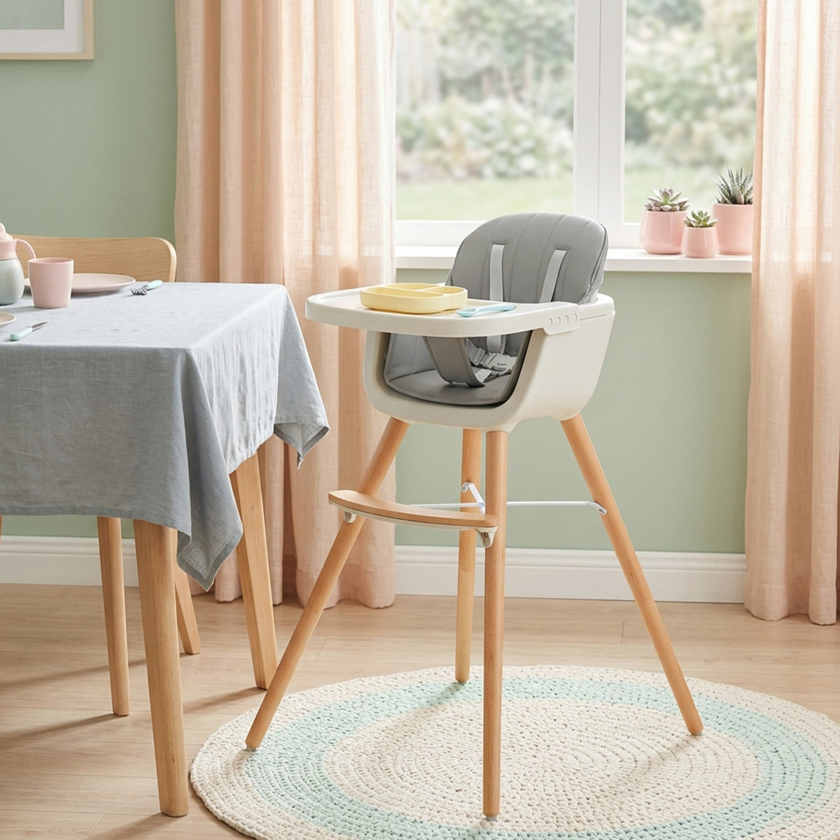 3 in 1 Convertible Wooden Baby High Chair Toddler Feeding Seat Removable Tray