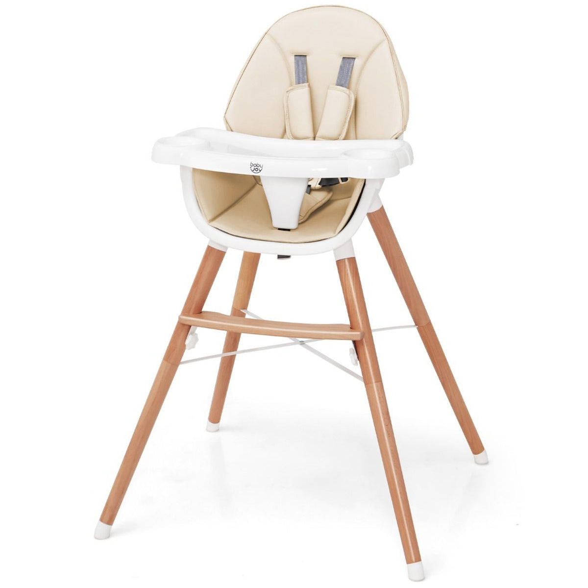 Wooden Baby High Chair Adjustable Double 4-Gear Tray Toddler Feeding Seat
