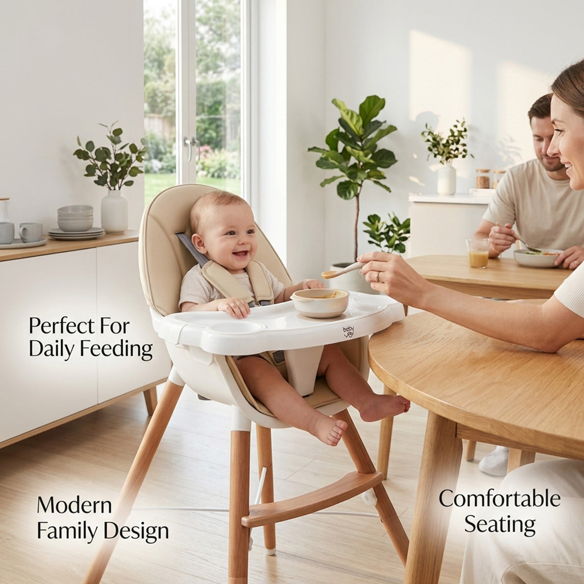 Wooden Baby High Chair Adjustable Double 4-Gear Tray Toddler Feeding Seat