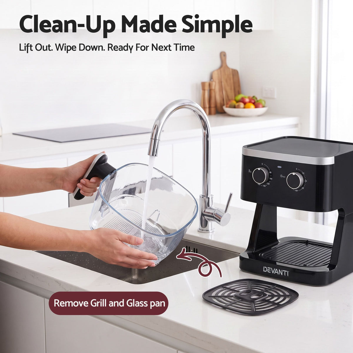 Devanti 4.5L Glass Air Fryer Oven Knob Control 1350W Healthy Cooker Black